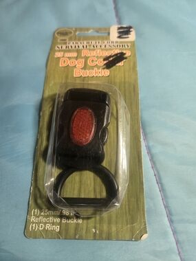 Reflective Dog Collar Buckle with D-Ring - Black with Red Reflective Panel